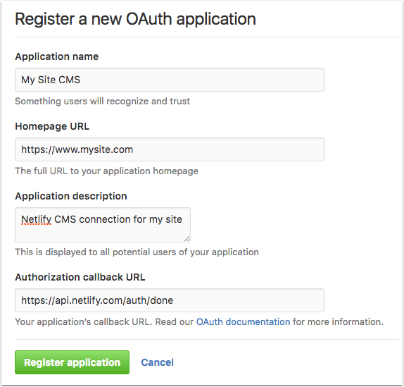 GitHub Oauth Application setup example